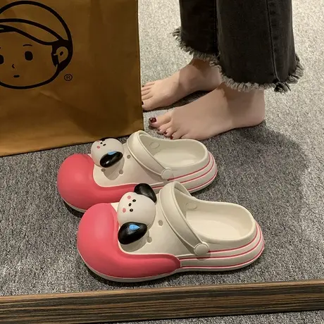 洞洞鞋女款夏季2023新款可爱厚底沙滩防滑外穿踩屎感包头半凉拖鞋商品大图