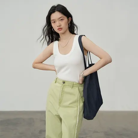 omont蛋挞家 大U领白色工字吊带背心女夏季内搭修身打底外穿上衣商品大图