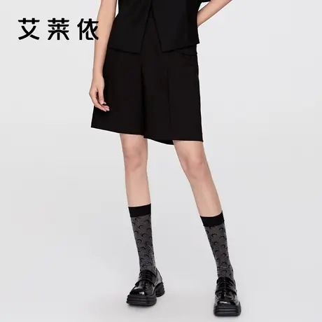 艾莱依商场同款短裤女新款时尚简约荷叶边夏季休闲裤阔腿裤五分裤商品大图