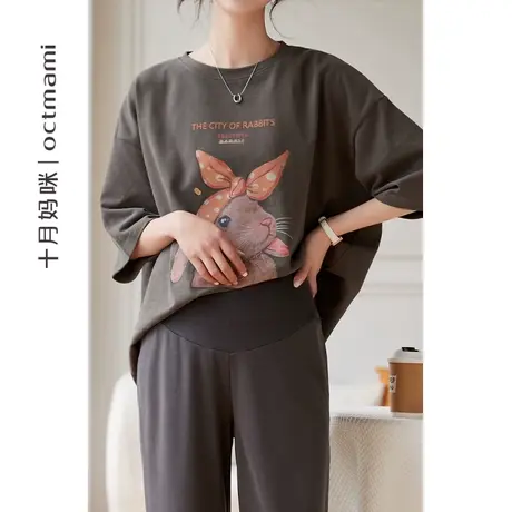 十月妈咪孕妇T恤短袖夏季外出短袖兔子卡通印花上衣2023新款夏装图片