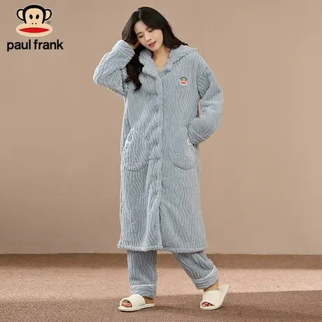大嘴猴paul frank新款休闲女家居服长袖加棉加绒女睡衣法兰绒套装商品大图