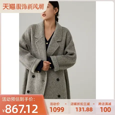 嘉茱莉灰色双面羊毛大衣高级感双面呢大衣女中长款赫本风毛呢外套商品大图