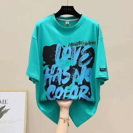 欧美潮牌高街字母涂鸦t恤情侣装宽松上衣胖mm慵懒大码短袖女体恤商品大图