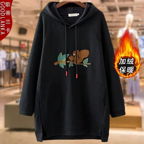 加肥加大码女装40-50岁中年妈妈秋冬洋气时尚中长款加绒卫衣200斤图片