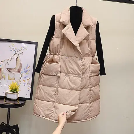 原创文艺百搭中长款宽松棉马夹女大码加厚棉坎肩无袖棉衣外套马甲商品大图