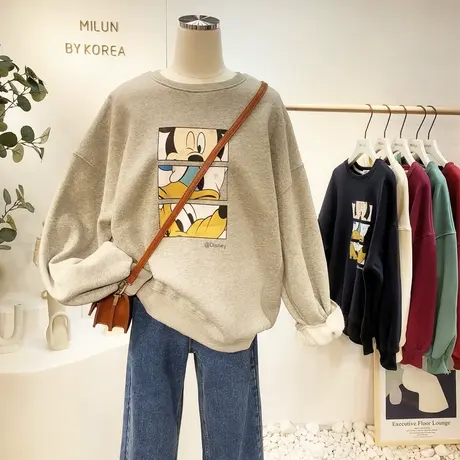 2020秋冬韩国东大门ins潮慵懒宽松BF休闲加绒厚卫衣保暖外套显瘦商品大图