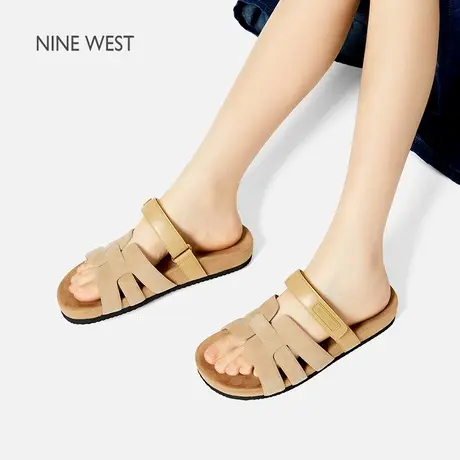 Nine West/玖熙拖鞋女外穿2025夏季新款真皮罗马凉拖复古勃肯拖鞋图片