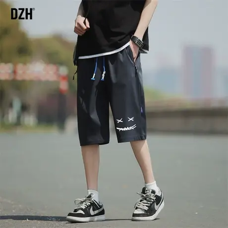 笑脸印花短裤男士夏季薄款休闲宽松运动裤凉感七分裤男外穿大裤衩商品大图
