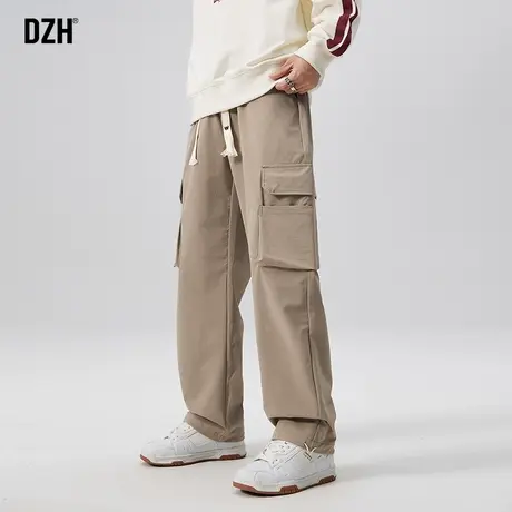 男士卡其色裤子男款美式高街宽松休闲伞兵工装裤直筒2023新款长裤商品大图