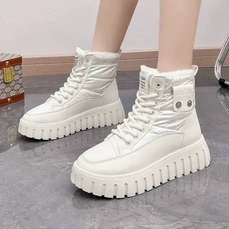 冬季高帮鞋女鞋2023新款运动休闲鞋板鞋小白鞋加绒加厚底雪地棉鞋图片