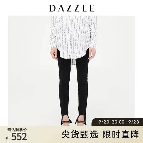 DAZZLE地素奥莱 黑色不规则脚口高腰紧身牛仔裤女2D4R7011A商品大图