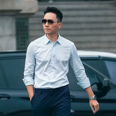 衬衫男长袖修身商务休闲法式门襟职业正装免烫浅蓝春季衬衣男潮帅商品大图