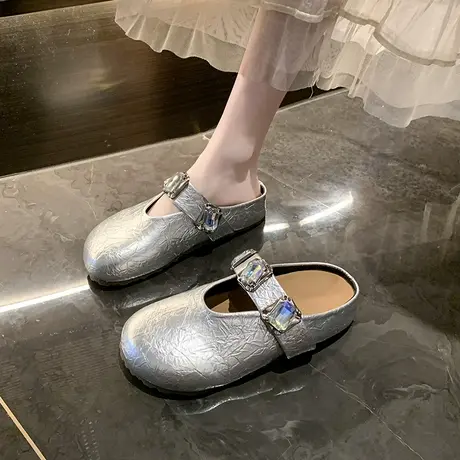 法式包头半拖鞋女2025夏季新款高级银色百搭气质拖鞋外穿懒人鞋子商品大图
