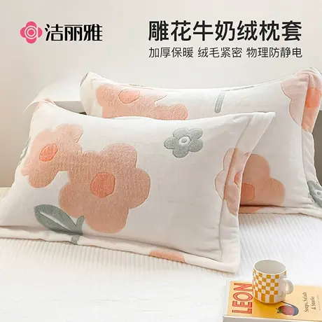 洁丽雅珊瑚绒枕套一对装儿童枕芯内胆套48cm×74cm家用整头枕头套商品大图
