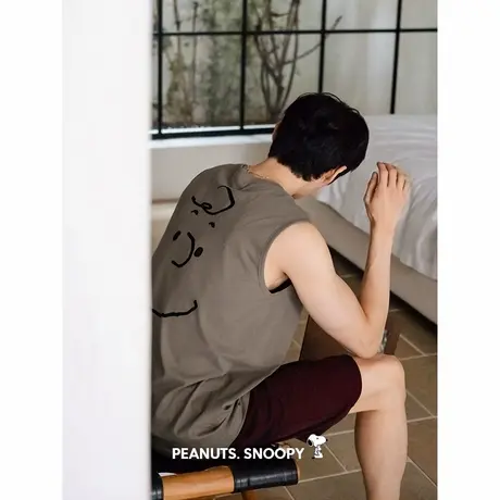 贝妍史努比睡衣男夏季凉感莫代尔棉无袖家居服青少年大码背心套装商品大图