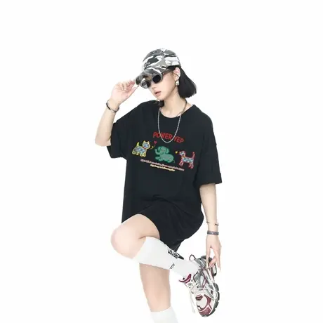YEP美式复古t恤女宽松短袖2025新款夏季潮牌卡通印花情侣半袖上衣商品大图