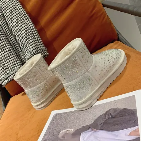 雪地靴女2022年新款冬季水钻皮毛一体防水加绒加厚短筒棉鞋靴子潮图片