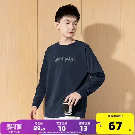 唐狮2025春秋新款长袖T恤男印花圆领字母上衣百搭休闲内搭打底潮t商品大图