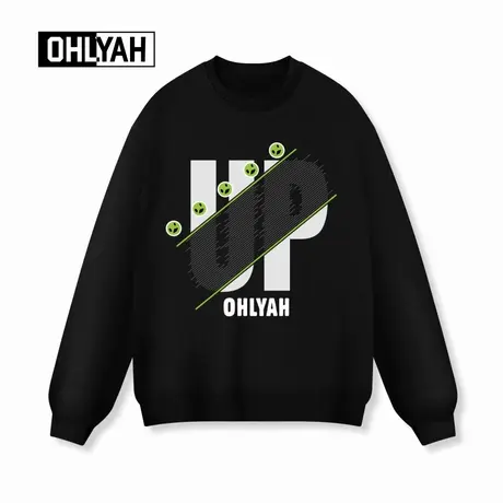Ohlyah品牌时尚斜线UP字母印花圆领卫衣男女同款潮流百搭纯棉上衣商品大图
