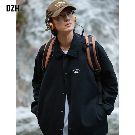 男生黑色外套男翻领教练夹克男装2023新款秋装上衣情侣高级感衣服商品大图