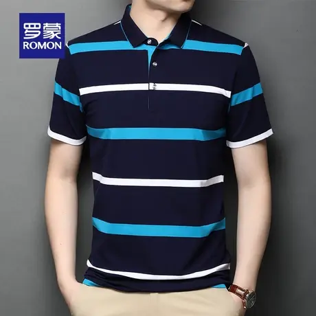 罗蒙男士商务休闲修身打底衫2023夏季新款弹力短袖中青年T恤衫男图片