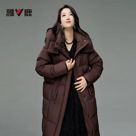 雅鹿官方正品新款冬季加厚女士中长保暖防寒宽松休闲黑羽绒服外套图片