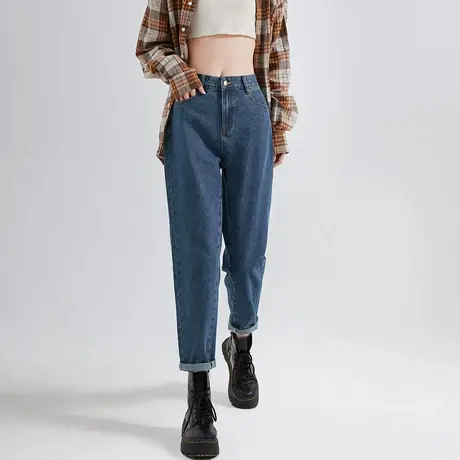 唐狮夏季新款牛仔裤女宽松潮流时尚哈伦直筒牛仔长裤WTD商品大图