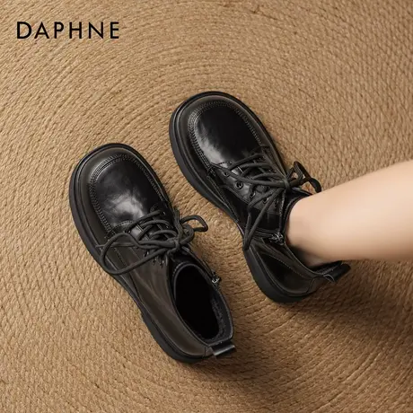 达芙妮黑色马丁靴女2025冬季新款美拉德加绒棉鞋厚底英伦风短靴子商品大图