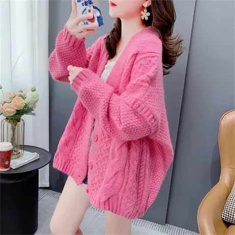 韩系温柔风V领毛衣外套女春秋2023年新款宽松慵懒风爆款针织开衫商品大图