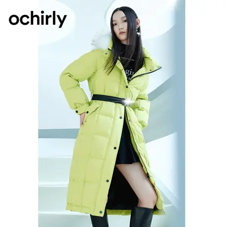 【品牌甄选】欧时力 貉子毛领长款羽绒服新款冬装配腰带保暖外套商品大图