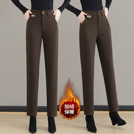 毛呢裤女高腰休闲加绒烟管哈伦裤2023秋冬款美拉德穿搭萝卜西装裤图片