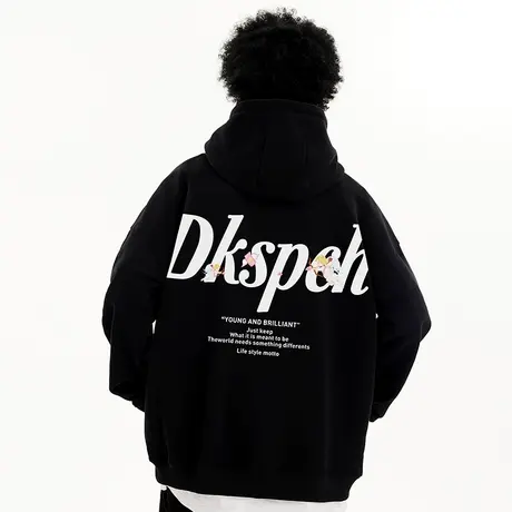 Nuthink加绒加厚字母卫衣美式 连帽潮牌男潮流宽松冬季保暖外套潮商品大图