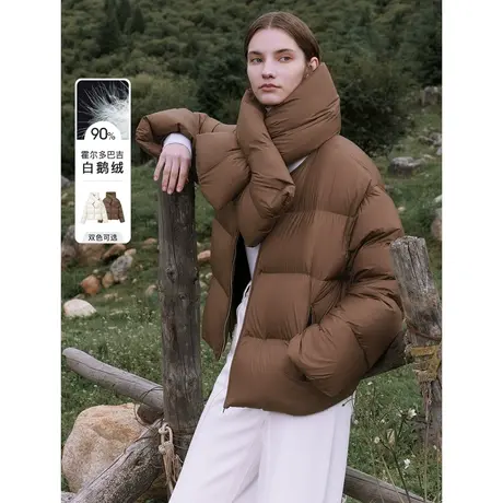【王楚然同款】朗姿霍尔多巴吉白鹅绒气质羽绒服冬季外套2023新款商品大图