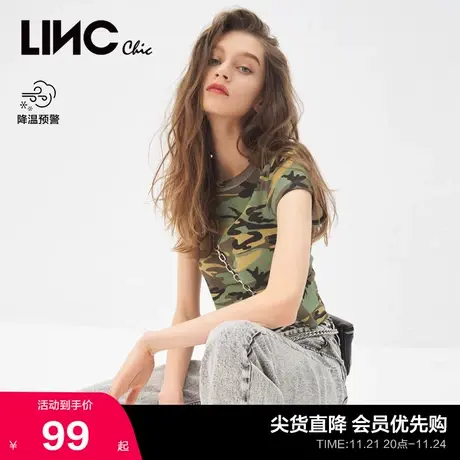【T恤合集】LINC金羽杰春夏复古针织短袖女T恤S212SW089商品大图