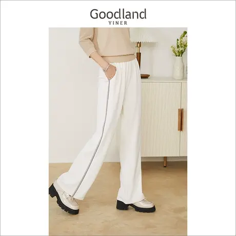 Goodland美地女装春季OL风侧边线条阔腿休闲裤商品大图
