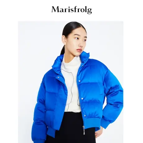 Marisfrolg/玛丝菲尔羽绒服女冬新款蓝色黑色宽松短款面包服商品大图