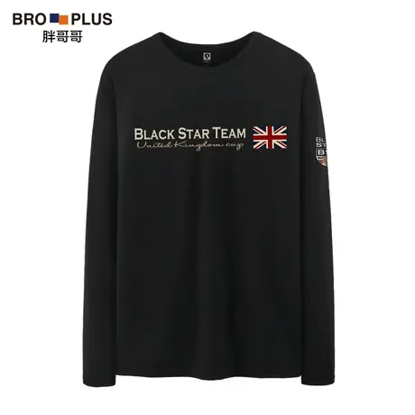 胖哥哥春季大码长袖T恤男士圆领印花字母t男士宽松加肥加大打底衫图片