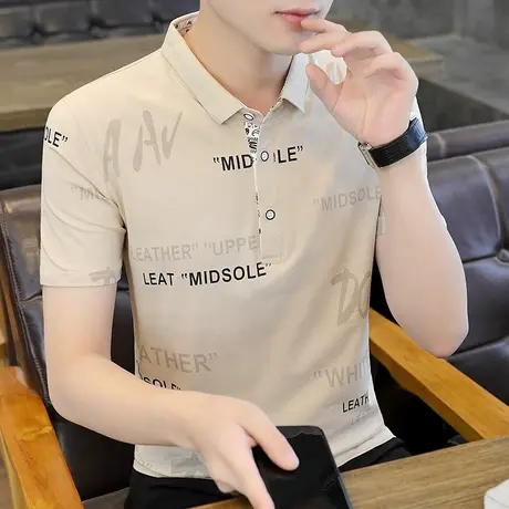 2024夏季新款翻领纯棉珠地网眼短袖T恤男士Polo衫潮流休闲打底衫商品大图