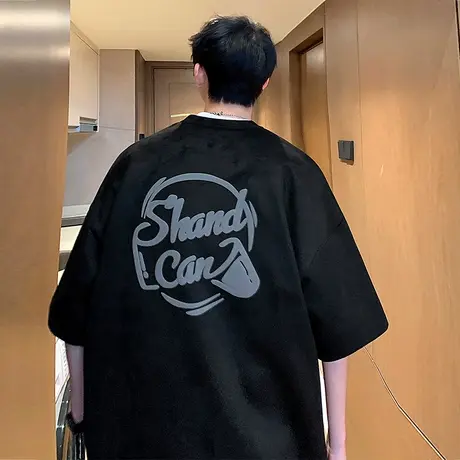 发泡印花短袖t恤男2024夏季新款半袖上衣服休闲体恤hiphop设计感t商品大图