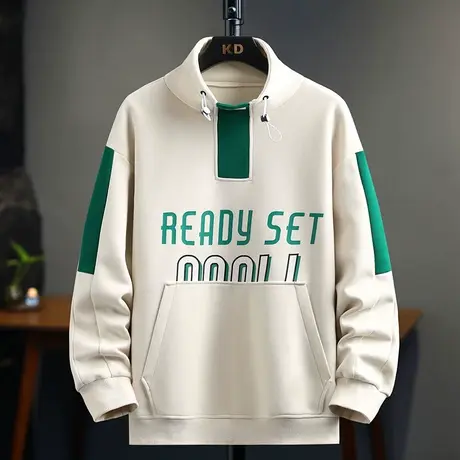 立领卫衣男款秋季潮牌套头上衣服青少年外套半高领长袖T恤男休闲商品大图