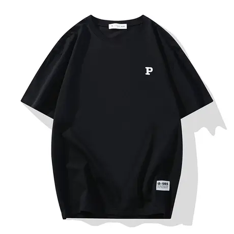 2023夏季圆领短袖T恤男ins潮流简约字母夏季纯色半袖体恤男士上衣商品大图