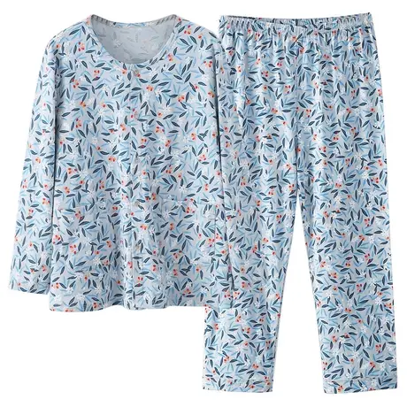 老年人纯棉开衫睡衣女夏季薄款奶奶空调衫妈妈长袖家居服两件套装图片