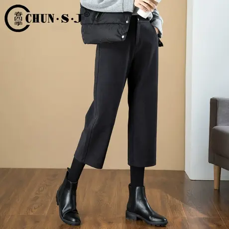 秋冬七分直筒裤女2023新款宽松黑色休闲八分裤烟管裤加厚毛呢裤子商品大图