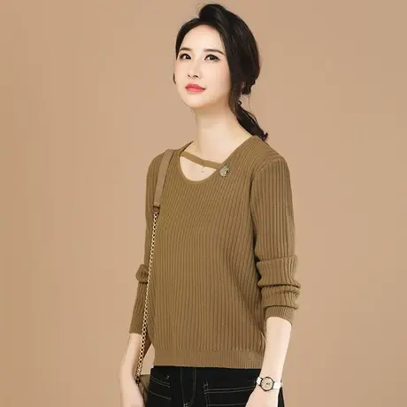 韩朝袭人圆领纯色内搭毛衣女2023冬装新款宽松洋气打底上衣针织衫图片
