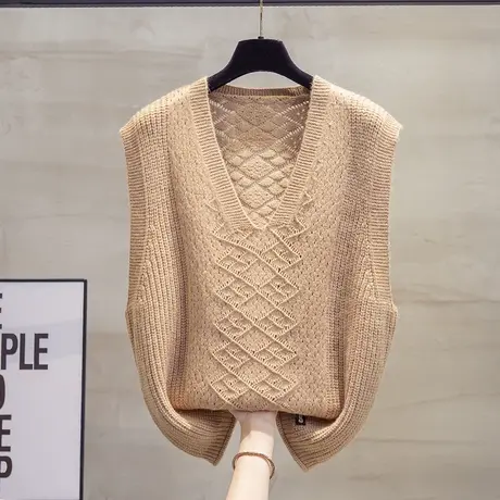 镂空v领针织马甲背心女2023秋装新款宽松外穿马夹外搭毛衣坎肩潮图片
