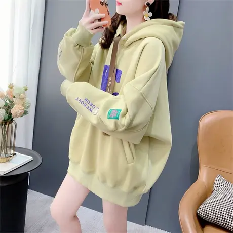 加绒加厚连帽卫衣外套女2023新款秋冬慵懒风洋气宽松oversize上衣商品大图