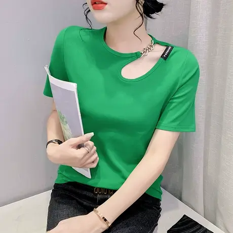 欧货设计感小众镂空T恤女短袖网红个性百搭上衣修身显瘦性感小衫商品大图