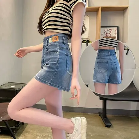 高腰牛仔短裤女夏季薄款2023年新款大码胖mm显瘦破洞a字弹力热裤商品大图