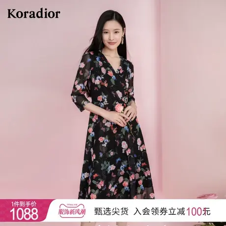 珂莱蒂尔女装法式连衣裙女印花中长款裙子女图片