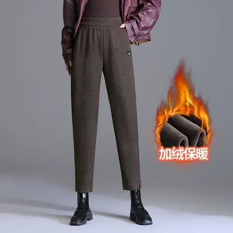 加绒羊毛呢哈伦裤女秋冬九分靴裤子2023新款松紧腰显瘦休闲萝卜裤商品大图